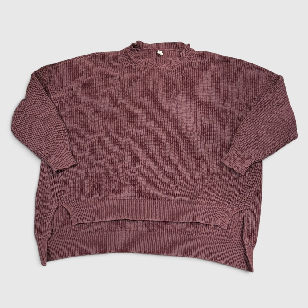 Chunky Knit Sweater M L Mauve Pink 100% Cotton Distressed High Low Grunge Goth